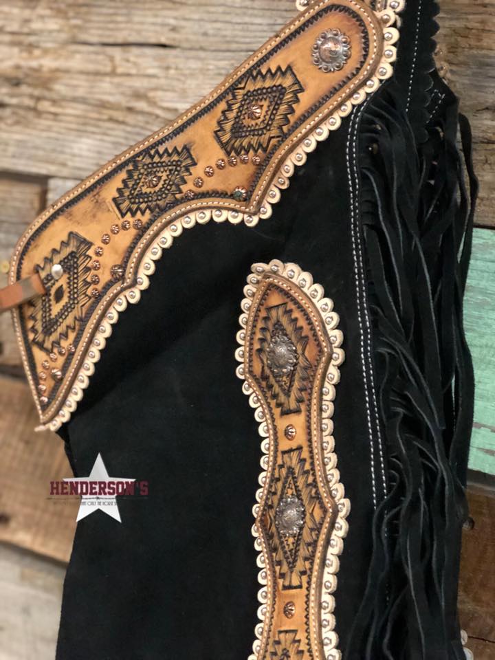 Black Suede Chinks W/Navajo Tooling Chaps shiloh
