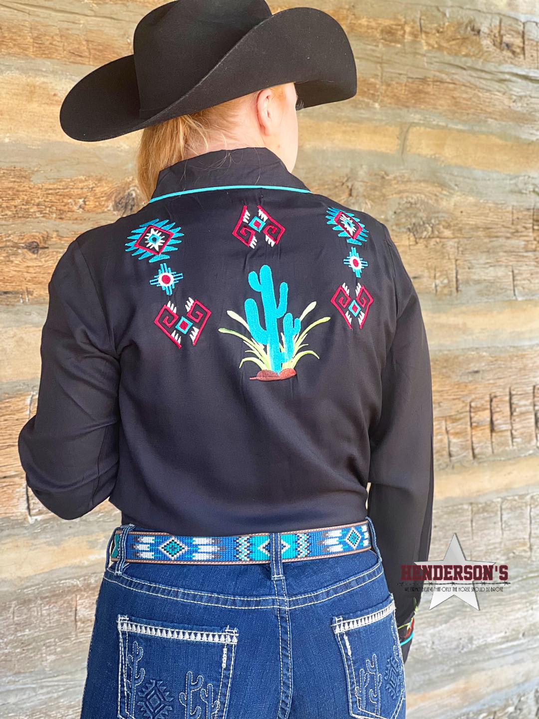 Cactus Embroidered ~ Turquoise - Henderson's Western Store