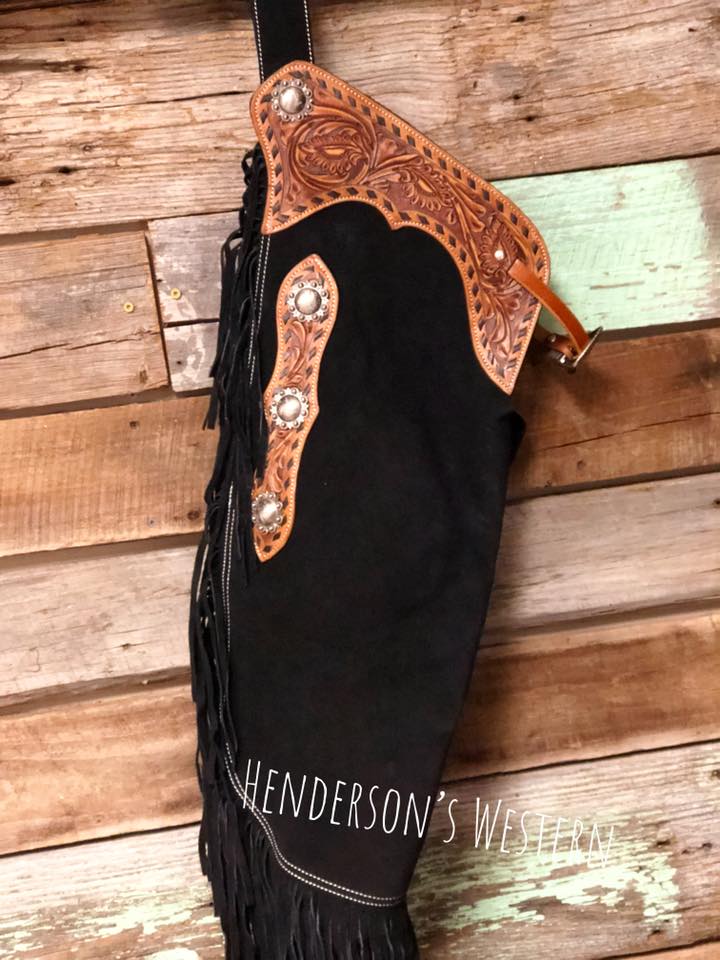 Black Suede Chink ~ Floral Tooling chap Showman