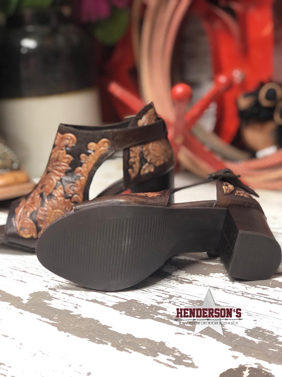 Floral Tooled Open Toe Heel ~ Closed Back Women's Boots Roper