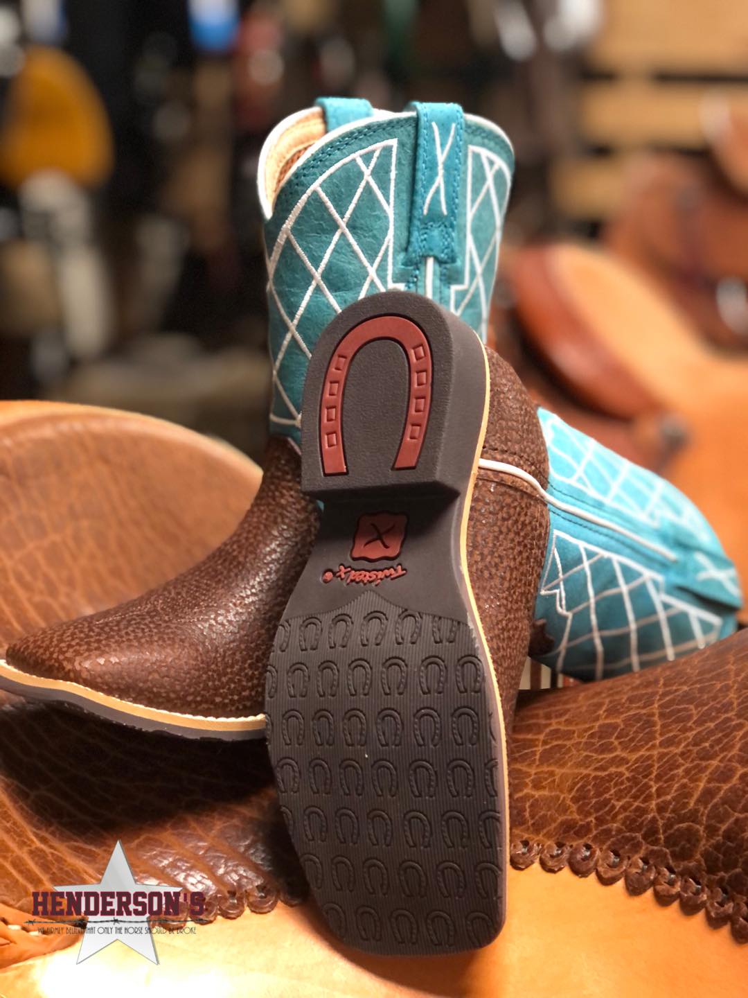 Distressed Saddle & Teal Kids Boot Children's Boots Twisted X