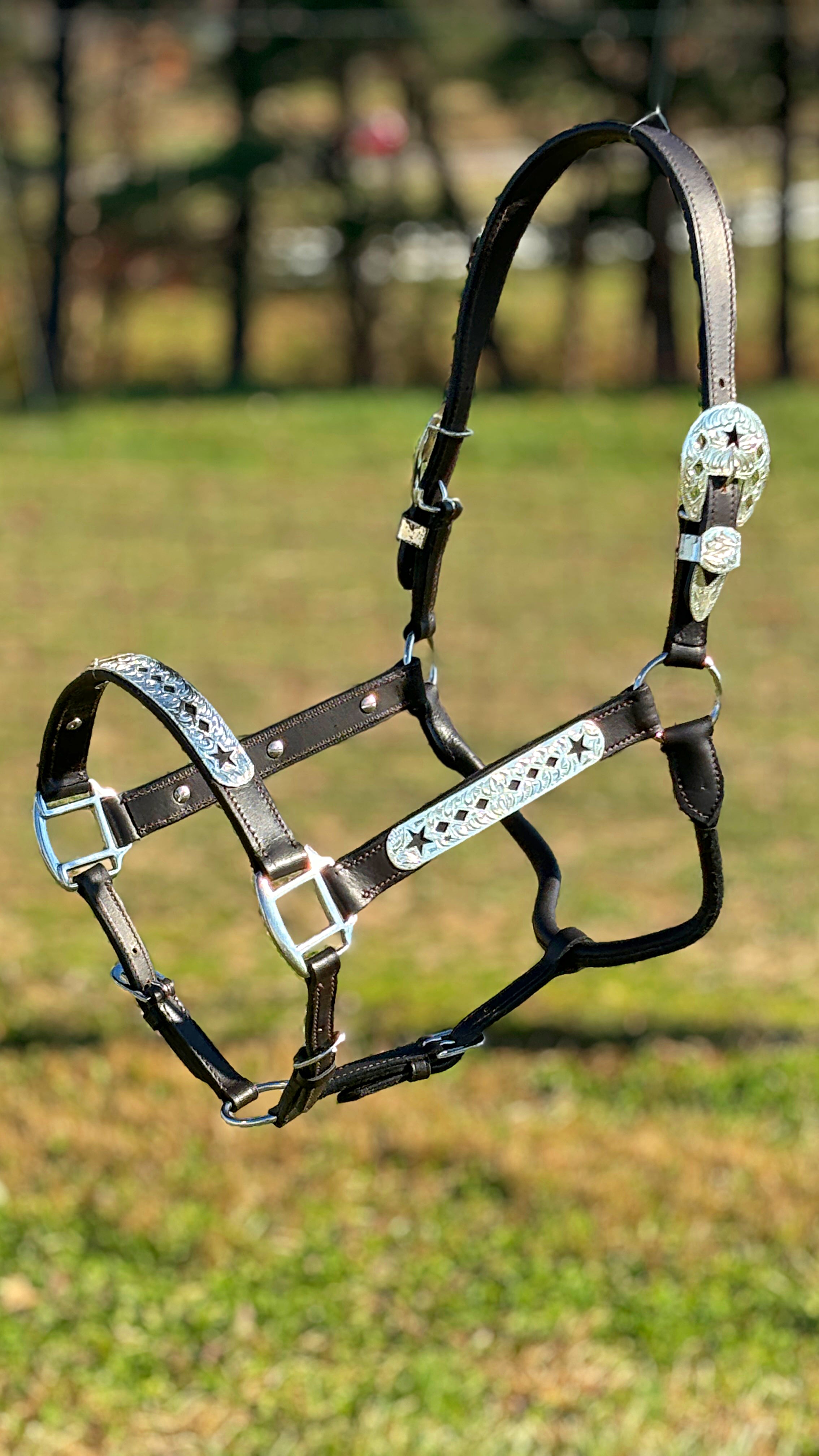 Dark Leather Show Halter ~ Stars & Diamonds - Henderson's Western Store