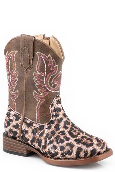 Girl's Glitter Leopard Boots by Roper ~ Pink - Henderson's Western Store