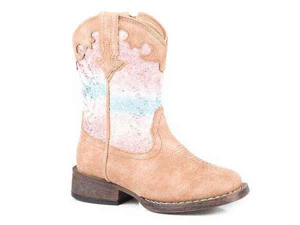 Girl's Glitter Lace Boots by Roper ~ Pink - Henderson's Western Store
