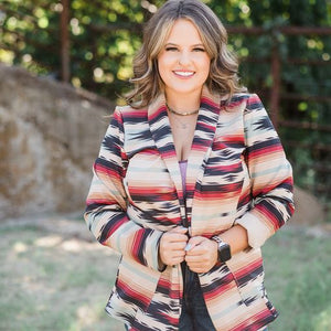 Load image into Gallery viewer, Aztec Print Blazer ~ Khaki &amp; Red - Henderson&#39;s Western Store