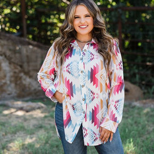 Load image into Gallery viewer, Aztec Print Button Down Long Shirt - Henderson&#39;s Western Store