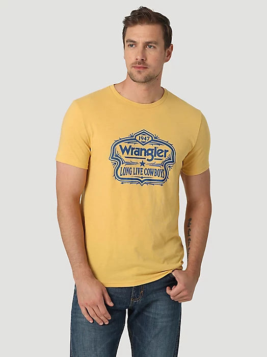 Men's Wrangler Long Live Cowboys Tee ~ Ochre - Henderson's Western Store