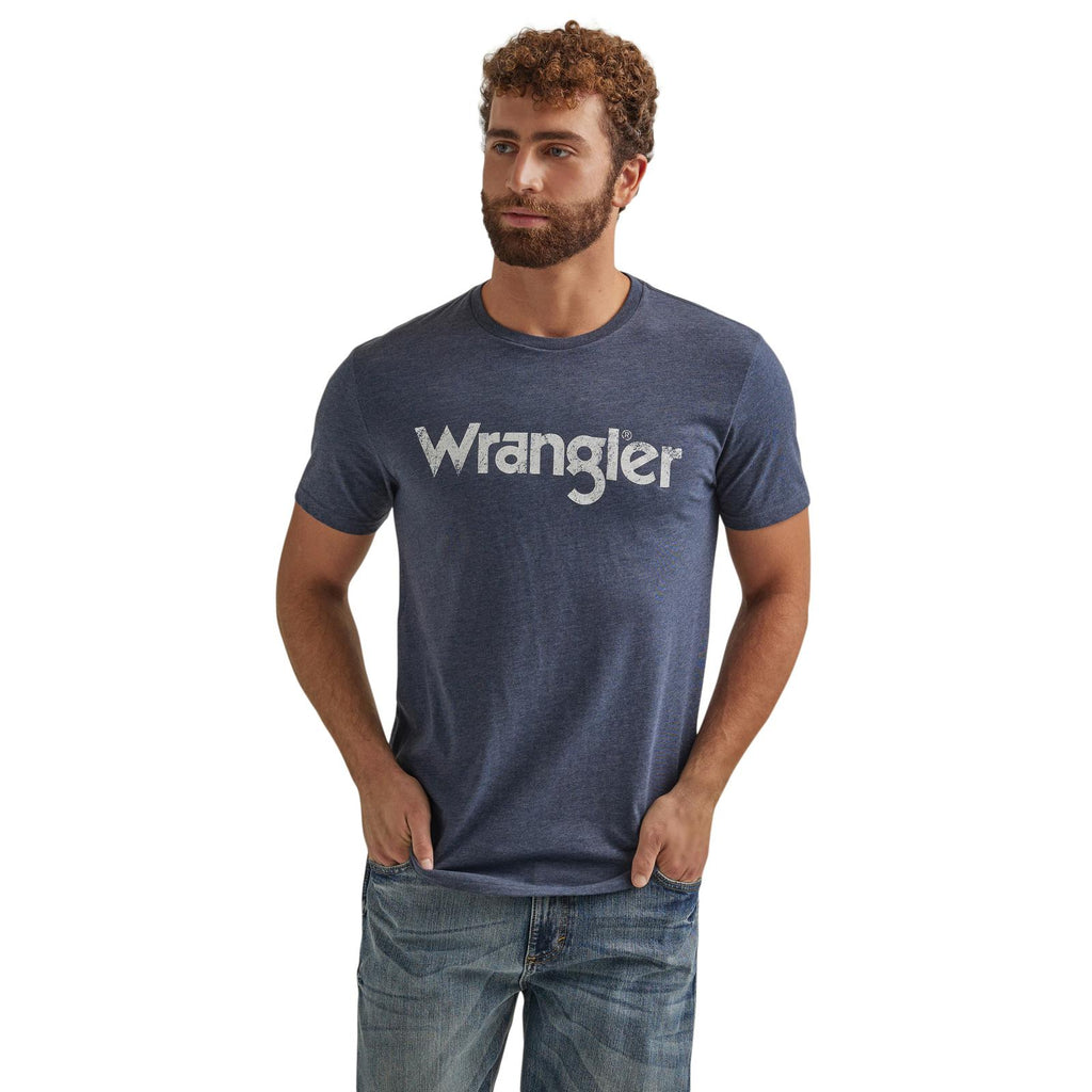 Men's Wrangler Logo Tee ~ Heather Navy - Henderson's Western Store