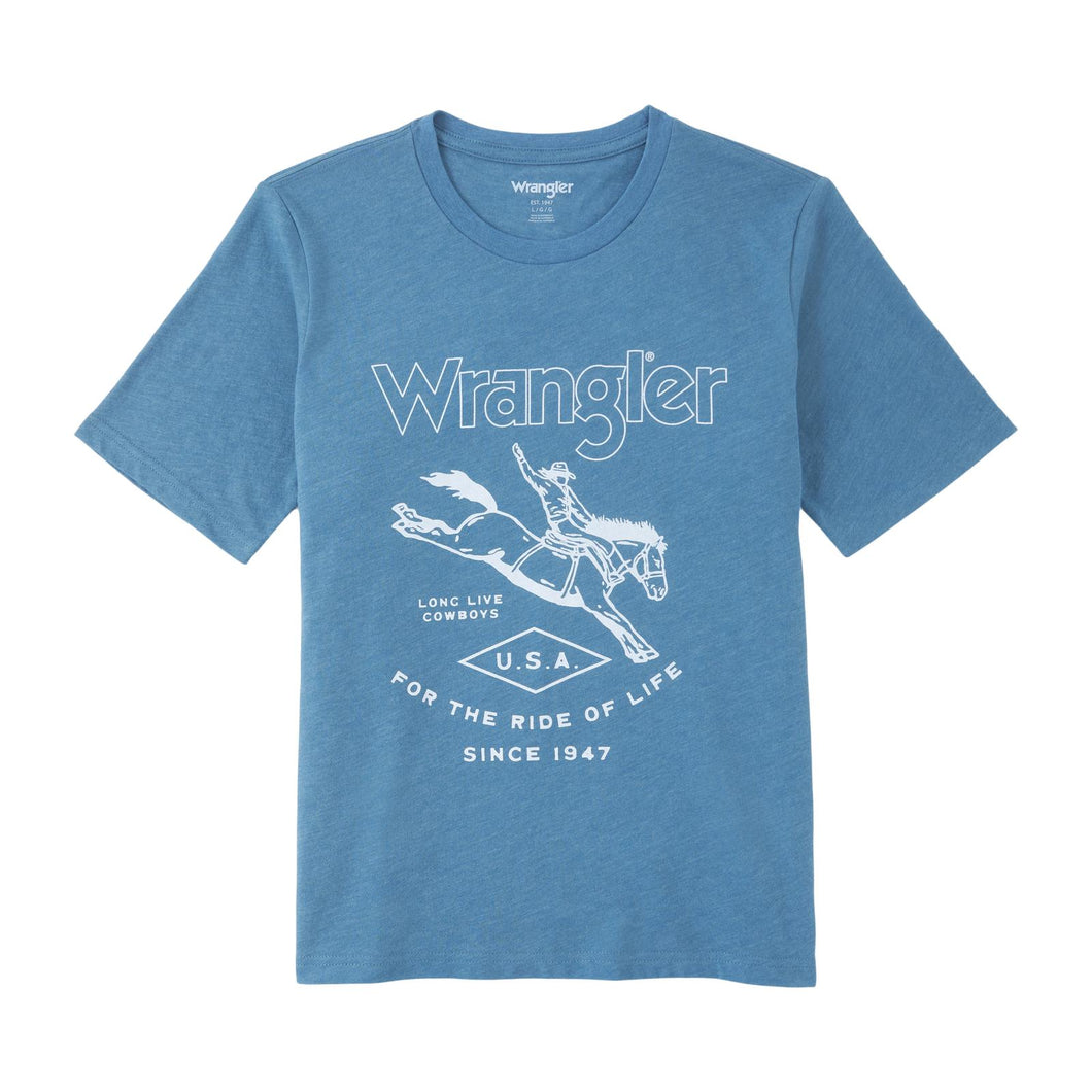 Boy's Ride Of Life Wrangler Tee ~ Steel Blue - Henderson's Western Store