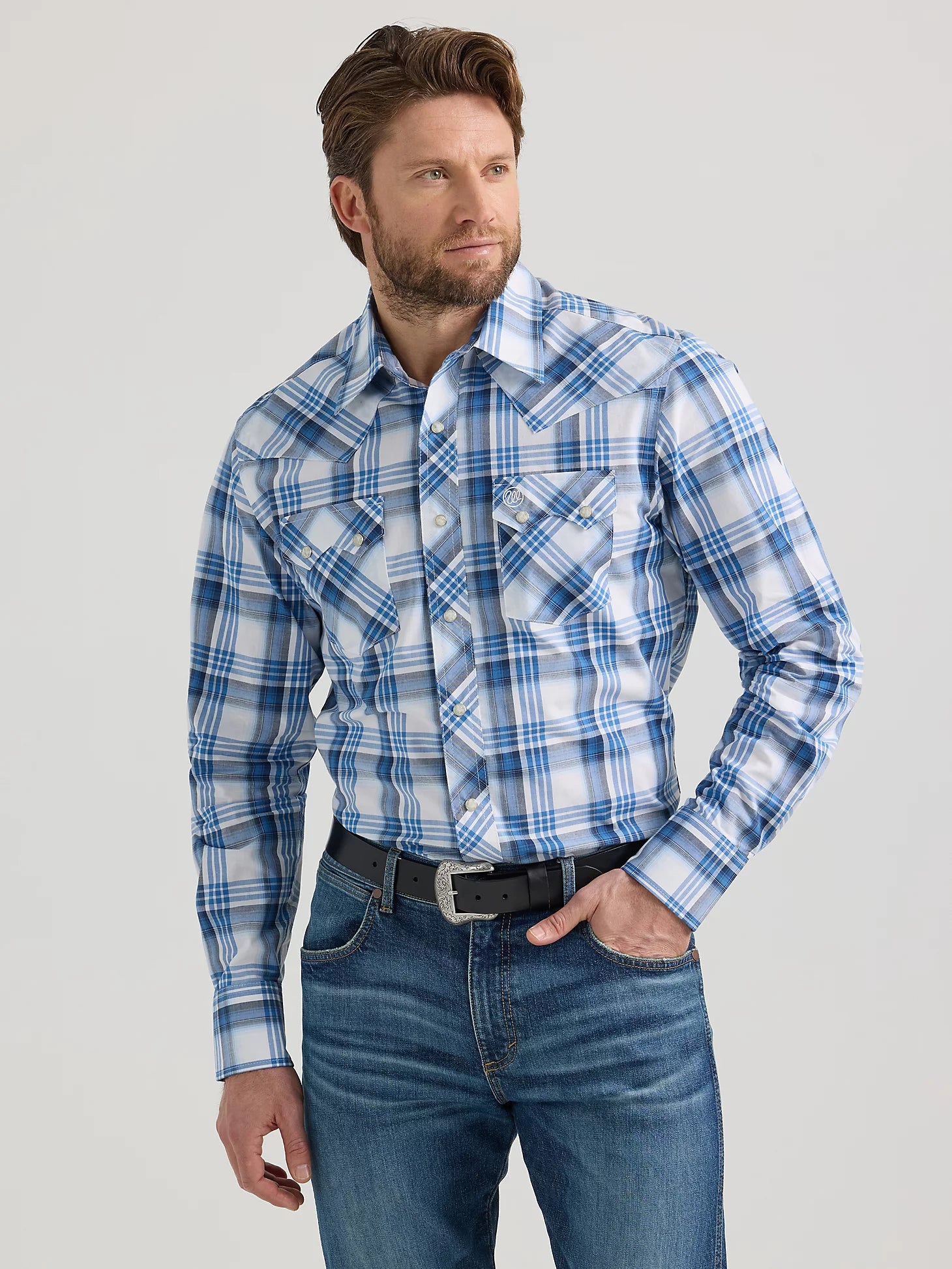 Men's Wrangler Retro Plaid ~ Blue - Henderson's Western Store