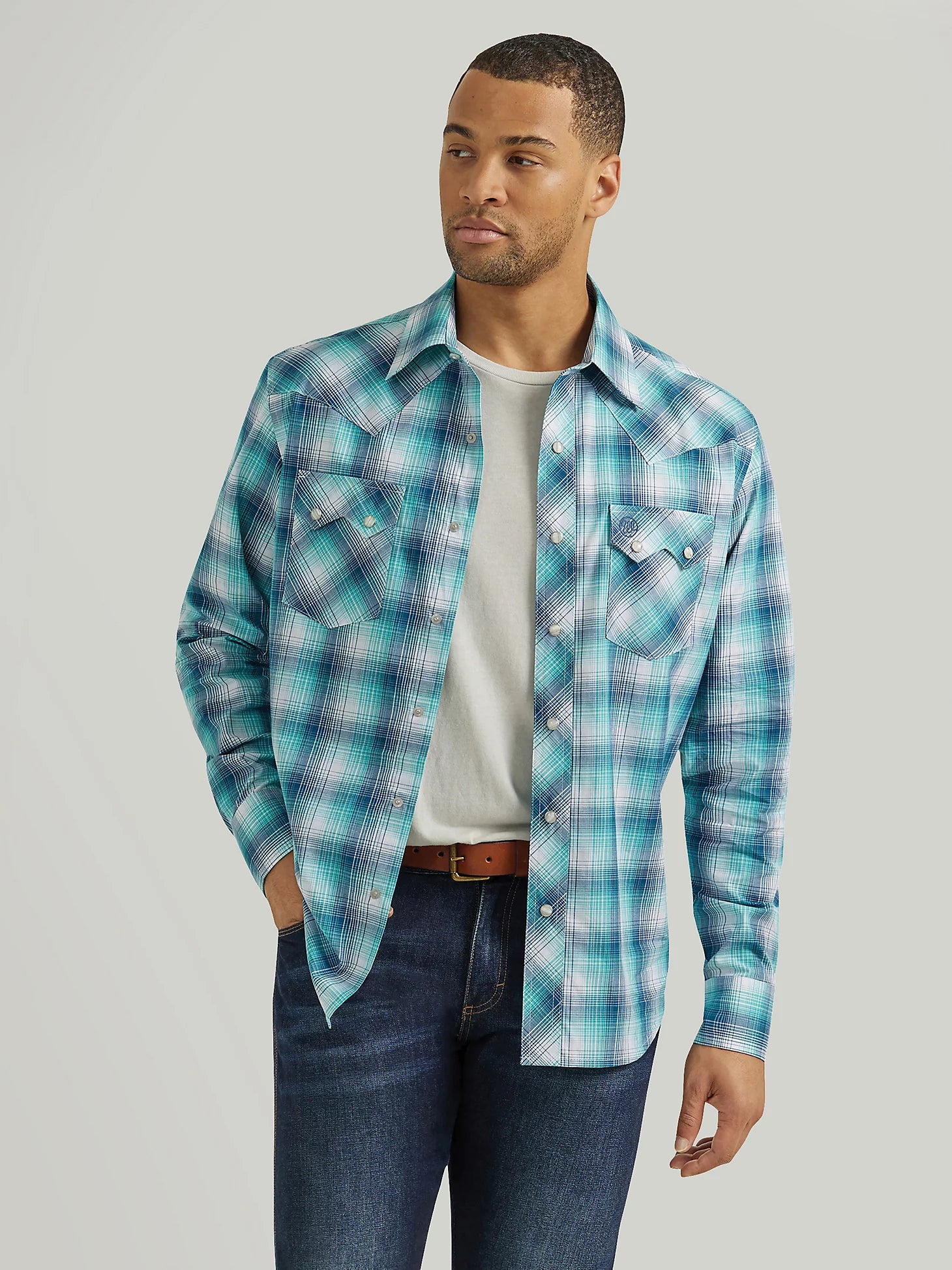 Men's Wrangler Retro Plaid ~ Turquoise - Henderson's Western Store