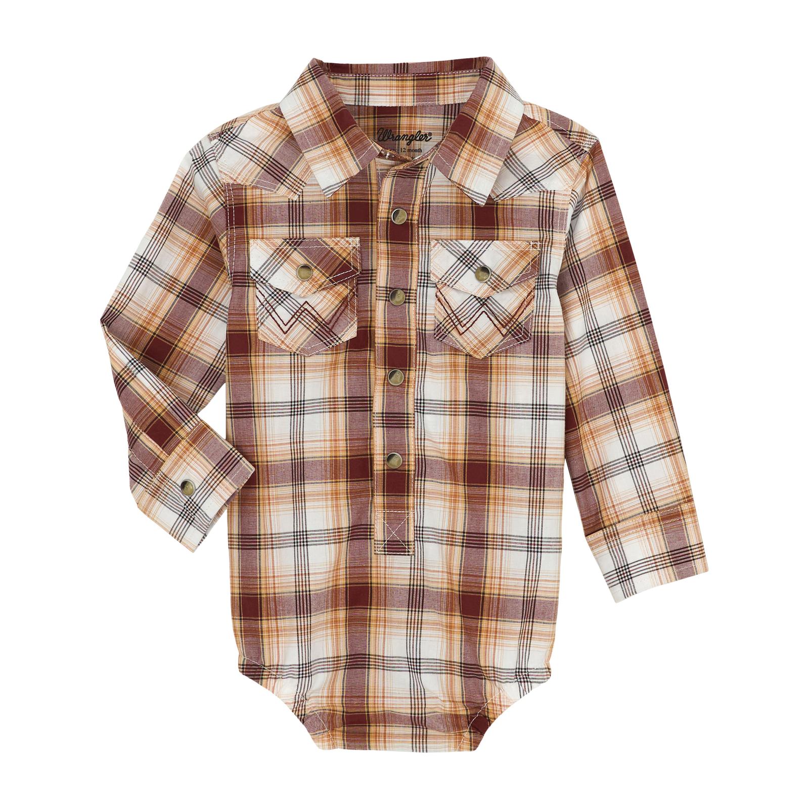 Wrangler Baby Bodysuit ~ Maroon Plaid - Henderson's Western Store