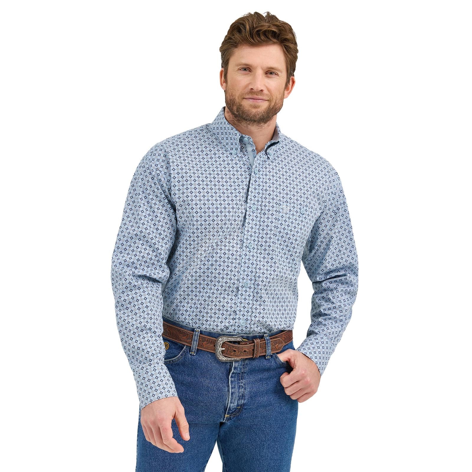 George Strait Shirt by Wrangler ~ Blue Geo - Henderson's Western Store