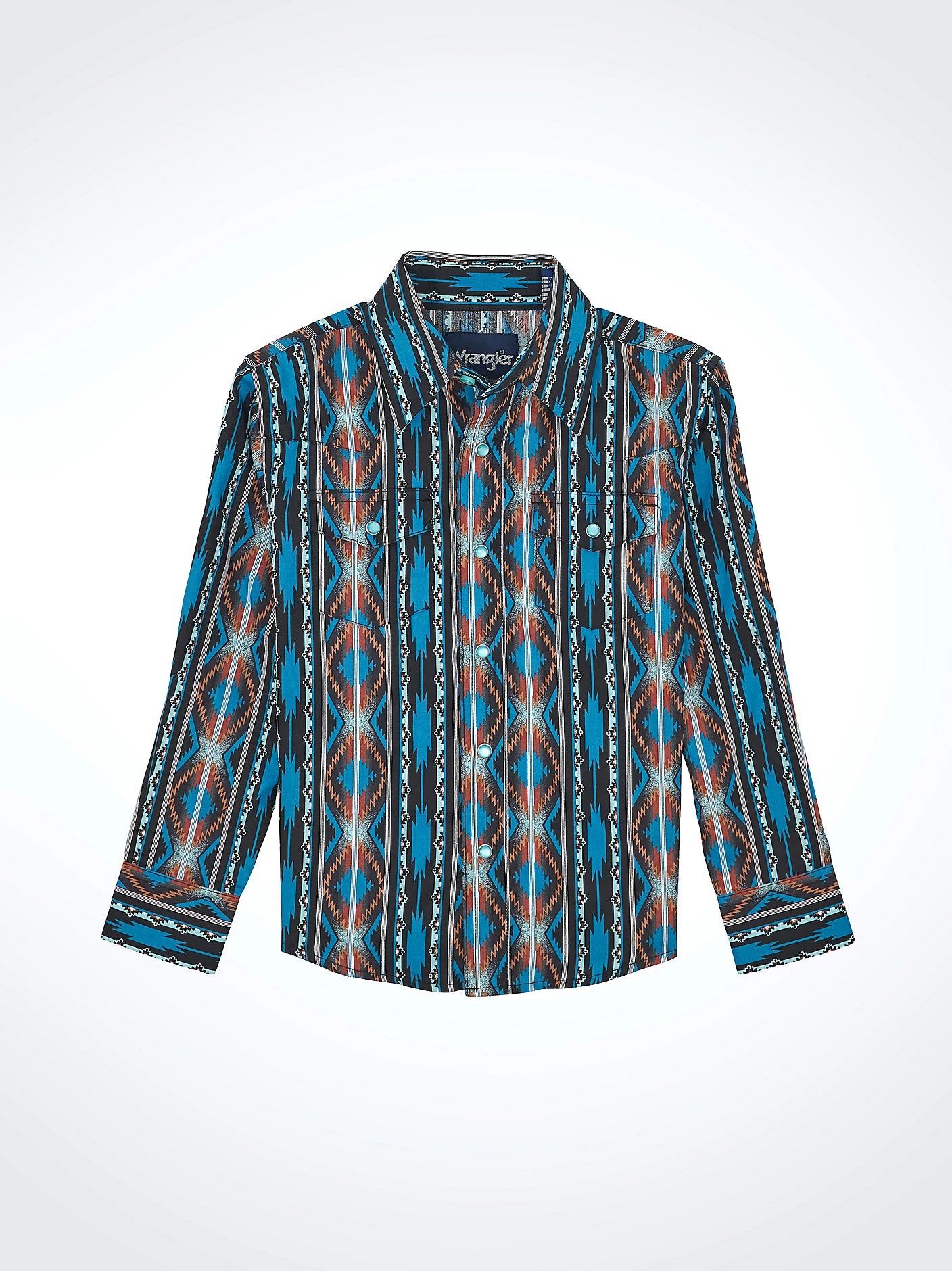 Boy's Wrangler Checotah Shirt ~ Turquoise - Henderson's Western Store