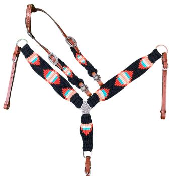 Corded One Ear & Breast Collar Set ~ Black & Red - Henderson's Western Store