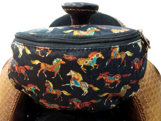 Insulated Saddle Pouch  ~ Black Horse Print - Henderson's Western Store