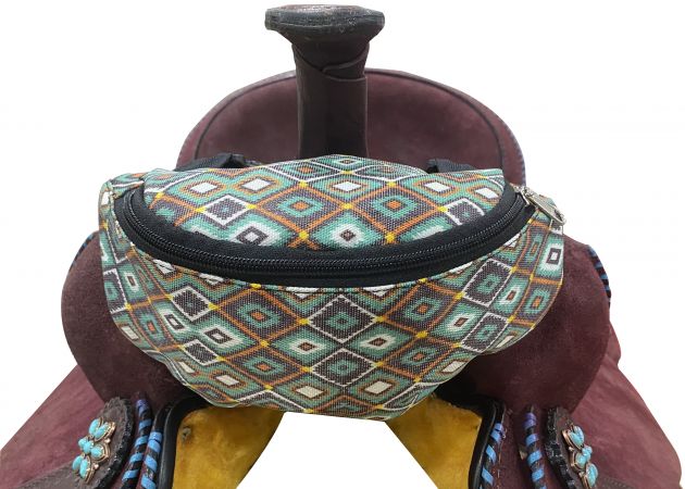 Insulated Saddle Pouch  ~ Teal Aztec - Henderson's Western Store