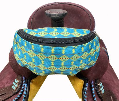 Insulated Saddle Pouch  ~ Teal & Yellow Aztec - Henderson's Western Store