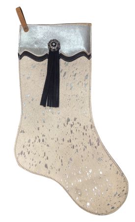 Cowhide Leather Christmas Stocking ~ Silver Metallic - Henderson's Western Store