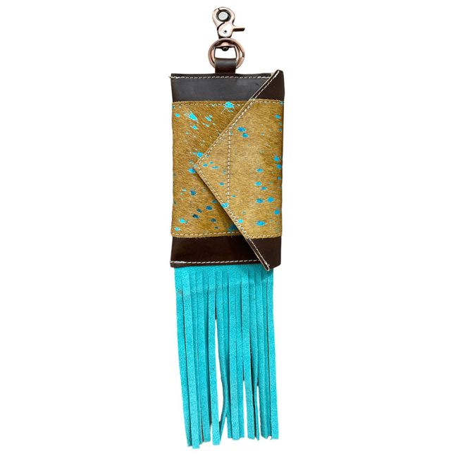 Teal Acid Wash Cowhide Clip Phone Pouch - Henderson's Western Store