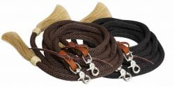 8ft round braided nylon split reins with horse hair ends - Henderson's Western Store