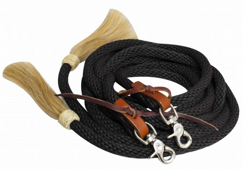 8ft round braided nylon split reins with horse hair ends - Henderson's Western Store
