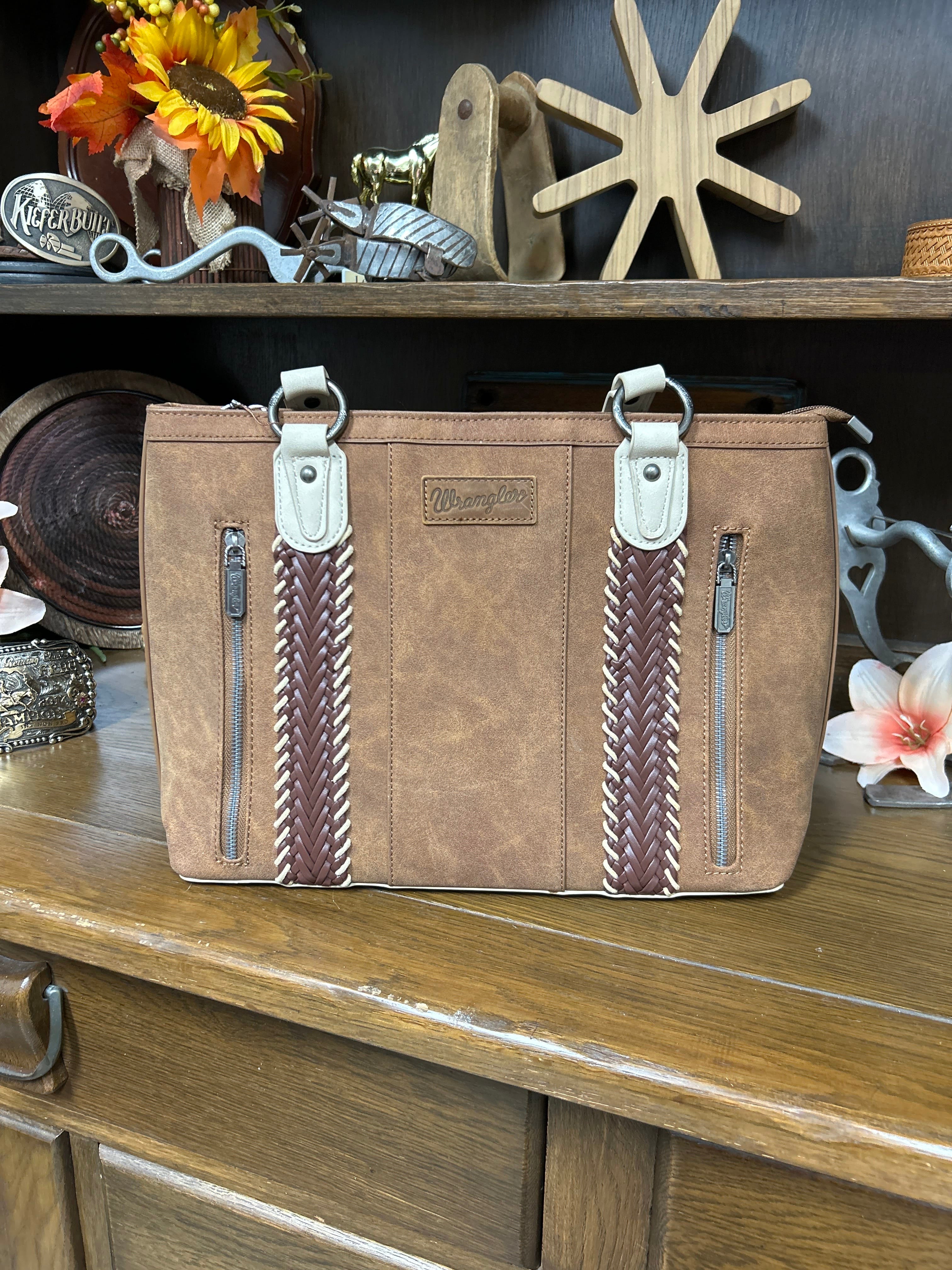 Wrangler Braided Whipstitch Zippered Tote ~ Brown - Henderson's Western Store