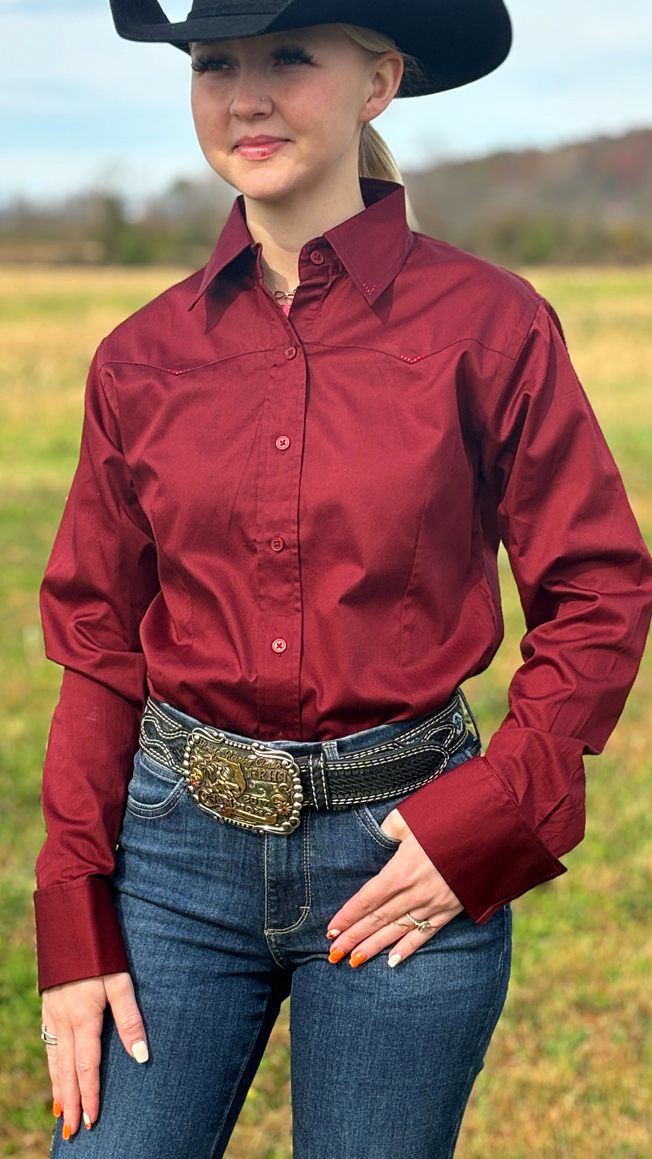 Sateen Solid Shirts ~ Burgundy - Henderson's Western Store