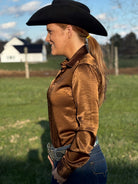 Satin Pullover Button Up by Cowgirl Tuff ~ Chocolate - Henderson's Western Store