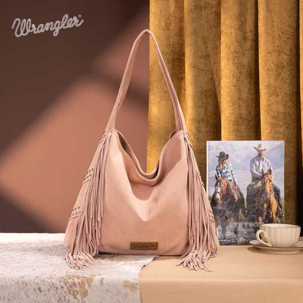 Wrangler Fringe Studded Hobo Bag ~ Pink - Henderson's Western Store