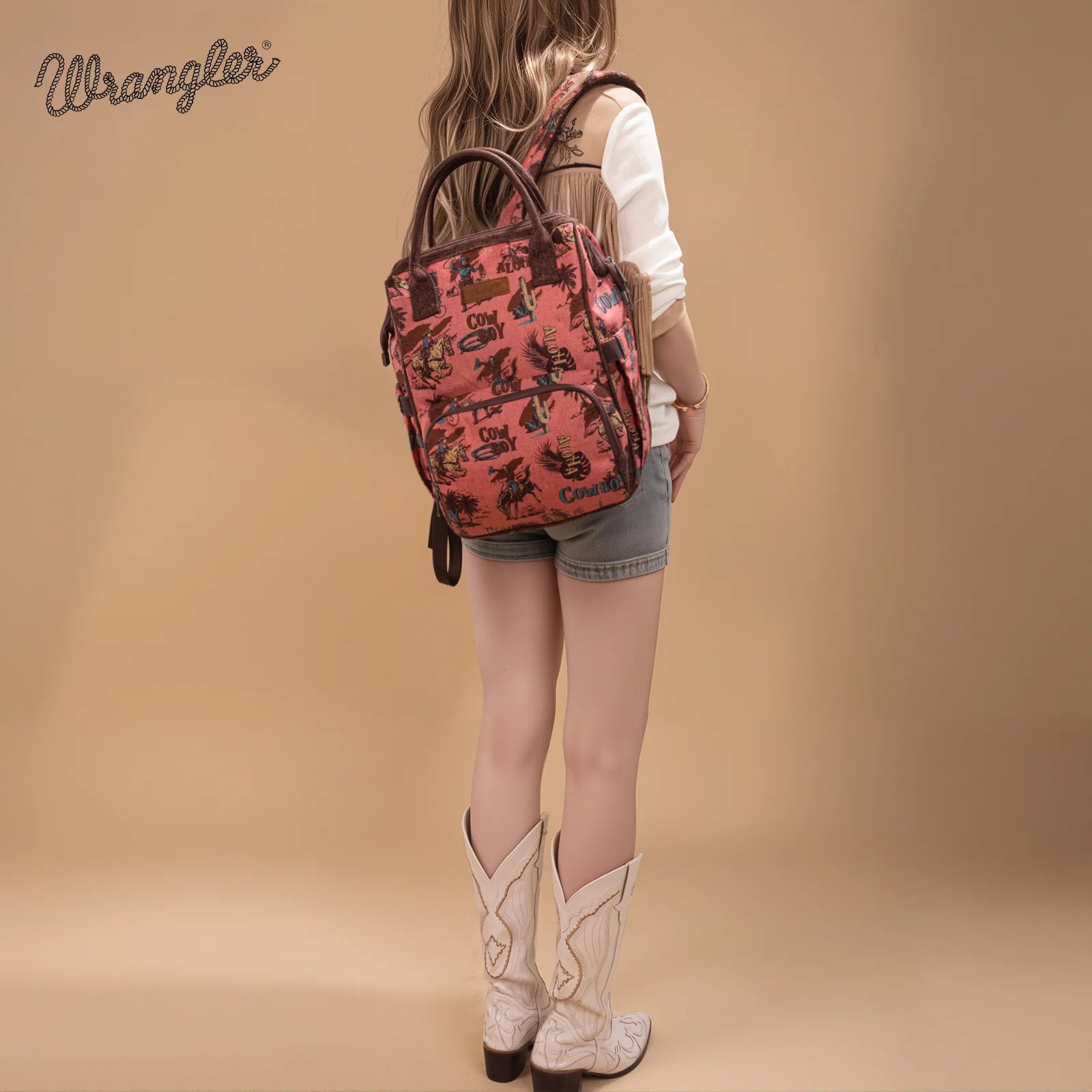 Wrangler Vintage Print Backpack ~ Pink - Henderson's Western Store