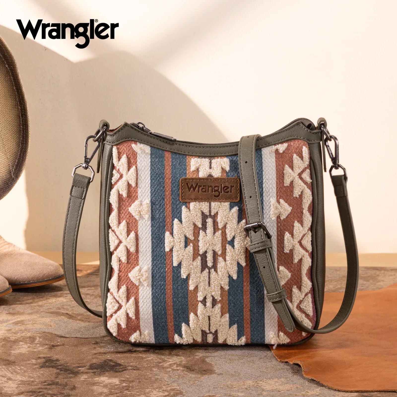 Wrangler Sherpa Aztec Canvas Crossbody - Green - Henderson's Western Store