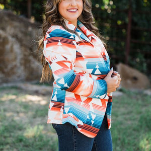 Load image into Gallery viewer, Aztec Print Blazer ~ Turquoise &amp; Coral - Henderson&#39;s Western Store