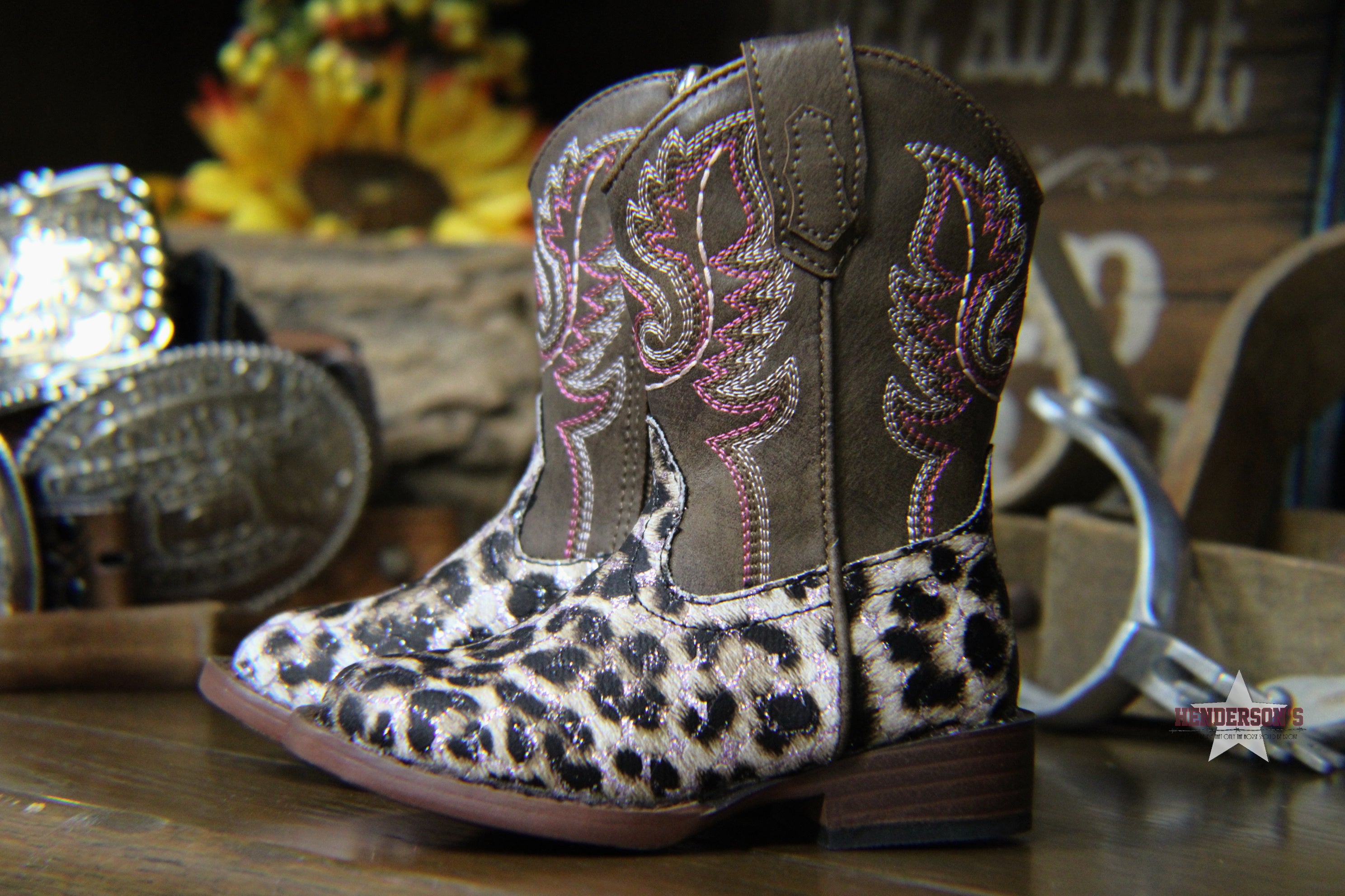 Girl's Glitter Leopard Boots by Roper ~ Pink - Henderson's Western Store