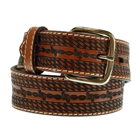 Youth Barbed Wire Leather Belt - Henderson's Western Store