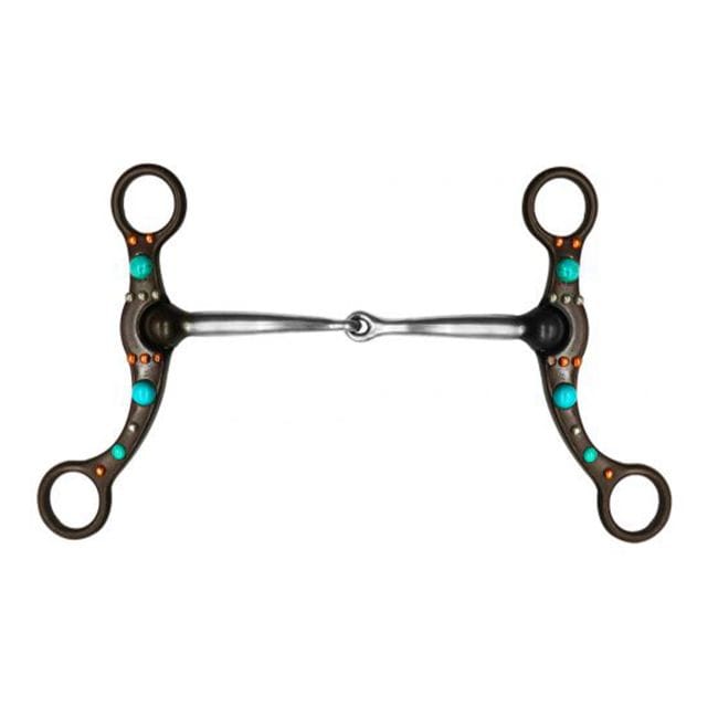 Brown Steel Snaffle Bit W/Copper & Turquoise Studs - Henderson's Western Store