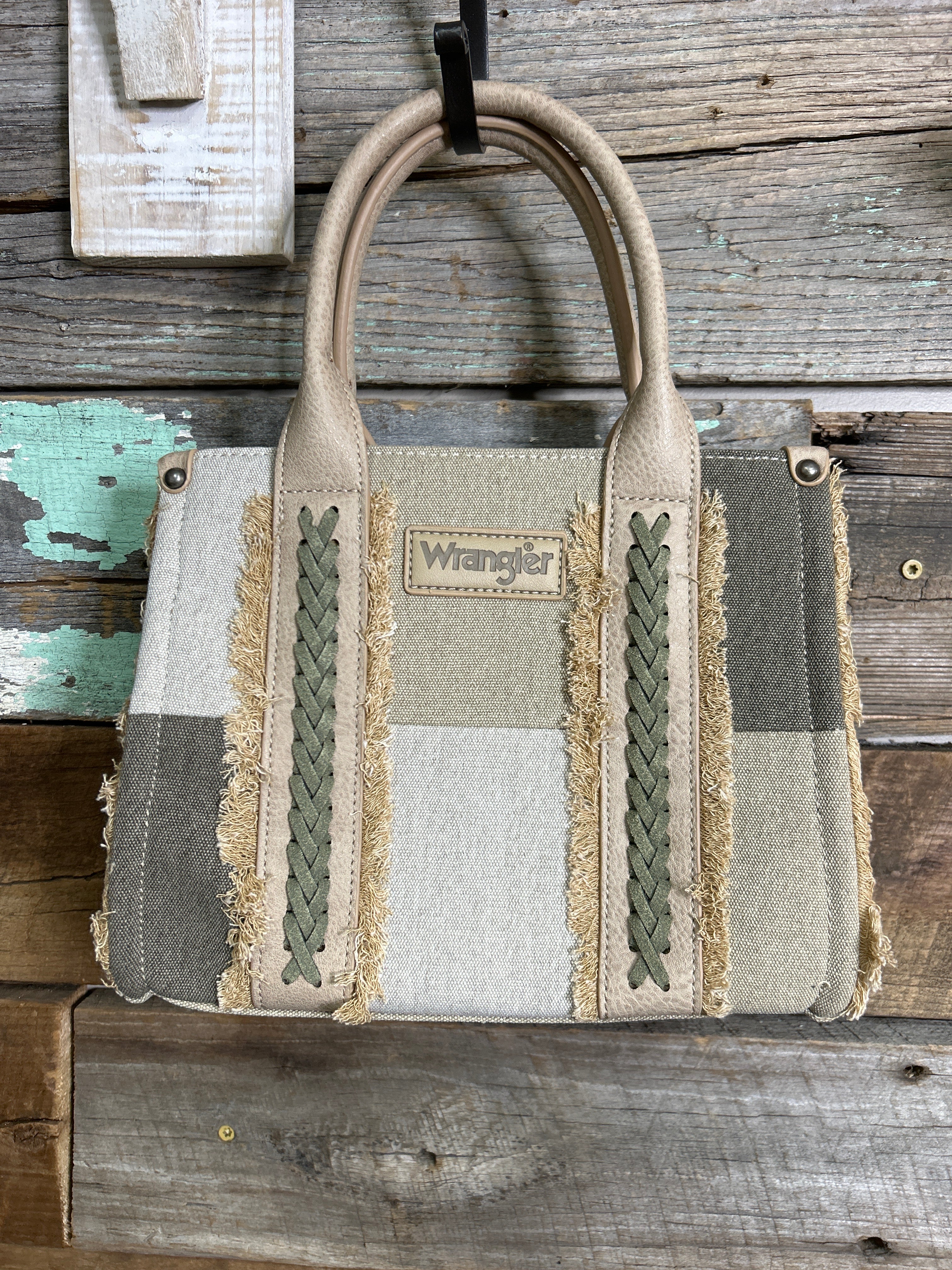 Wrangler Canvas Braided Fringe Tote Bag ~ Tan - Henderson's Western Store