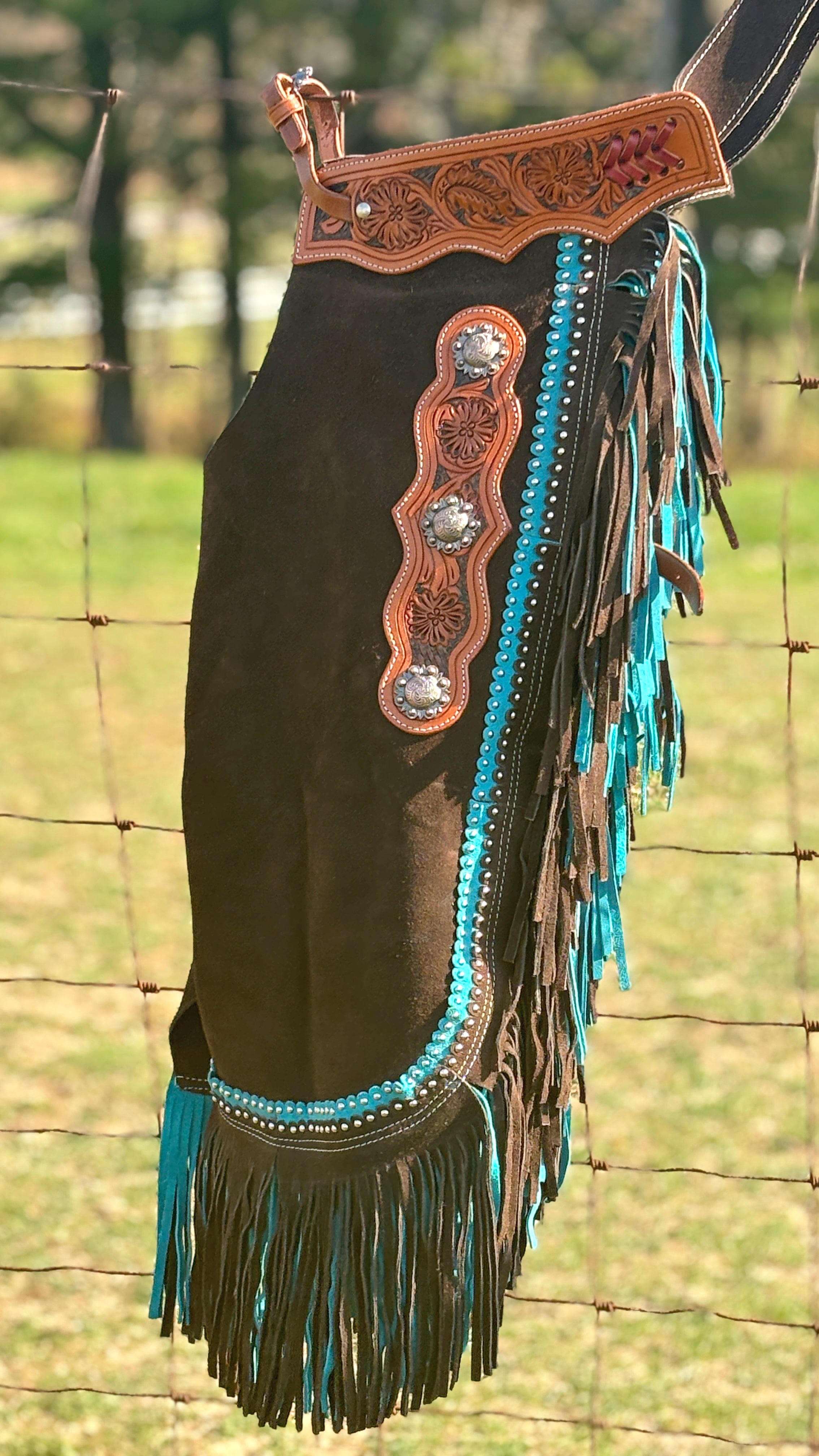 【あやのすけ】AMERI VINTAGE FRINGE Brown Suede Chink W/Turquoise Fringe