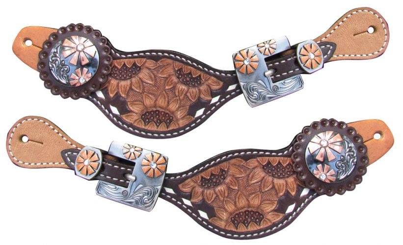 Sunflower Tooled Spur Straps - Henderson's Western Store