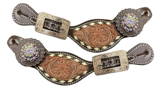Floral Tooled Spur Straps W/Rawhide Accent - Henderson's Western Store