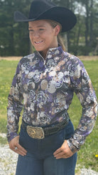 Purple Floral Front Zip Show Shirt - Henderson's Western Store