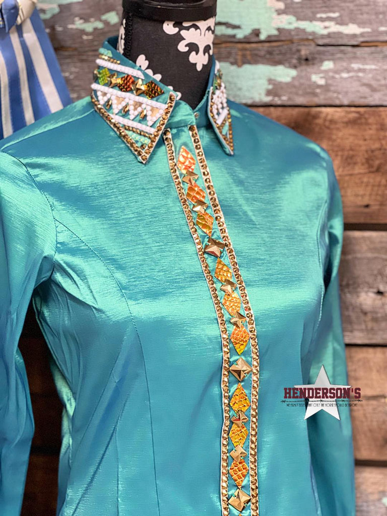 RHC Taffeta Bling Concealed Zipper Show Shirt - Green - Henderson's Western Store