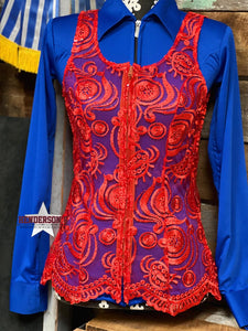 Load image into Gallery viewer, Red Lace Show Vest - Henderson&#39;s Western Store