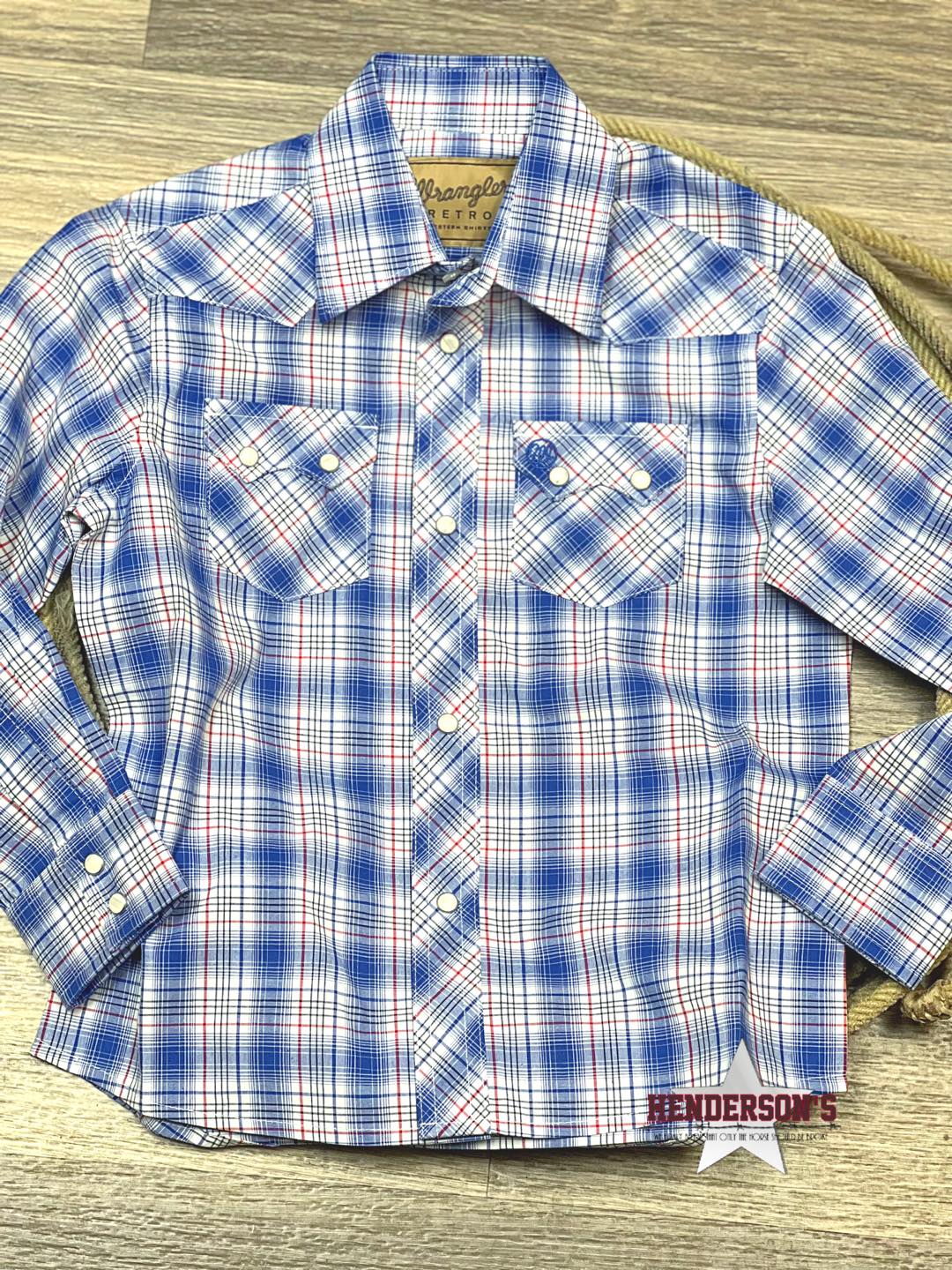 Boy's Wrangler Retro Plaid ~ Blue - Henderson's Western Store