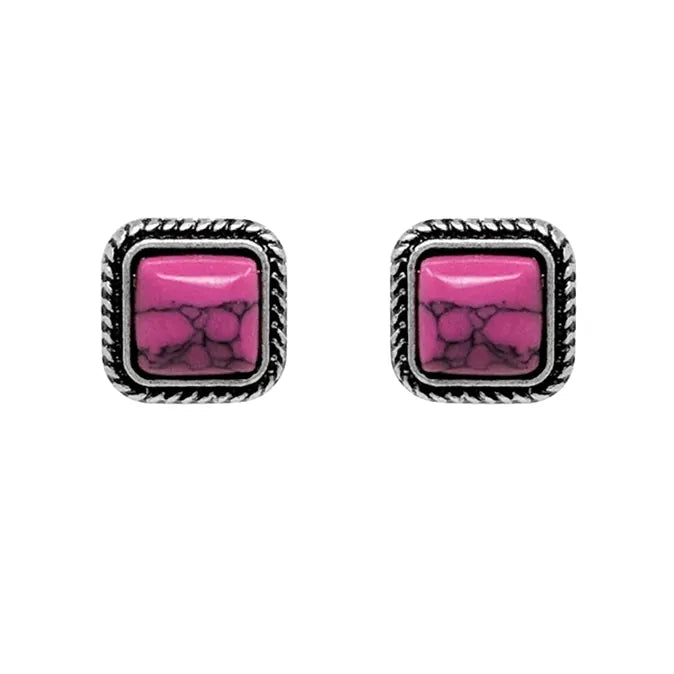 Western Navajo Square Earrings - Fuchsia - Henderson's Western Store