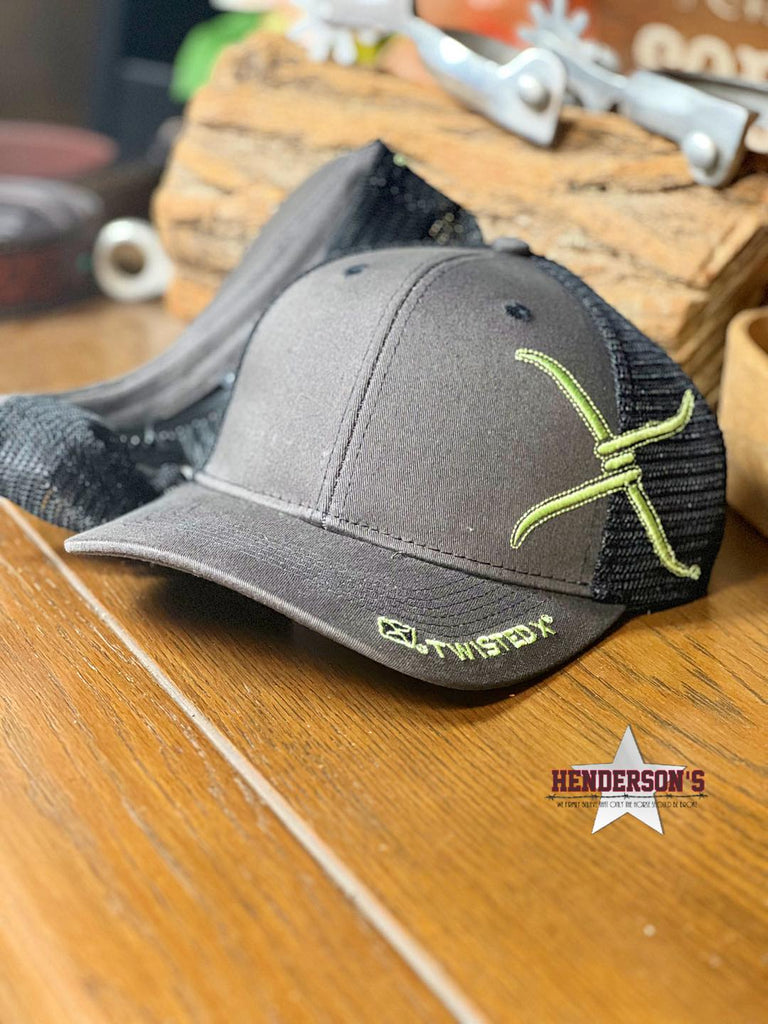 Twisted X Ball Cap ~ Charcoal W/Lime - Henderson's Western Store