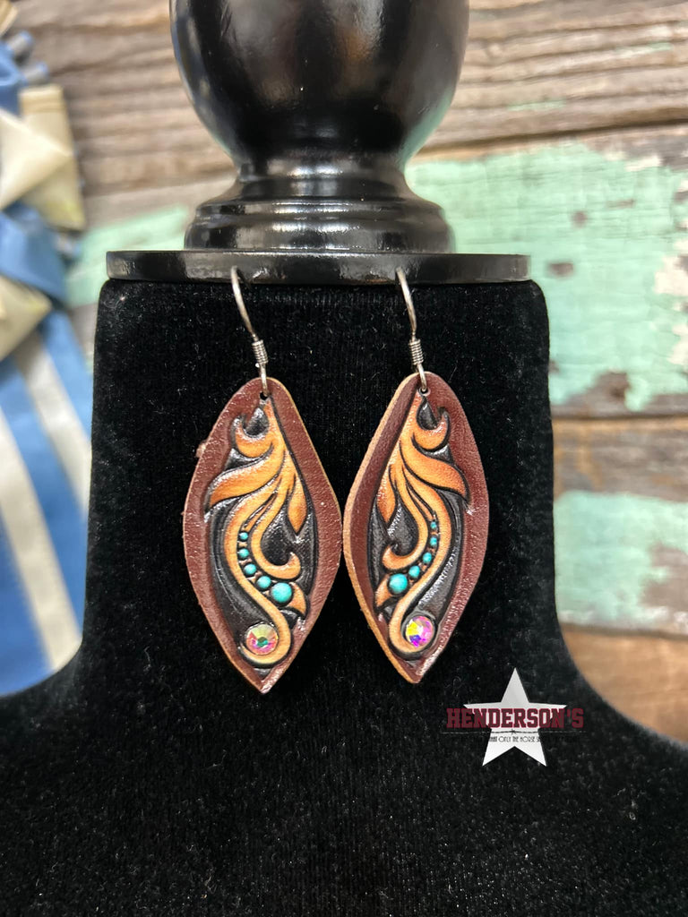 Leather Floral Marquise Earrings ~ Tan - Henderson's Western Store
