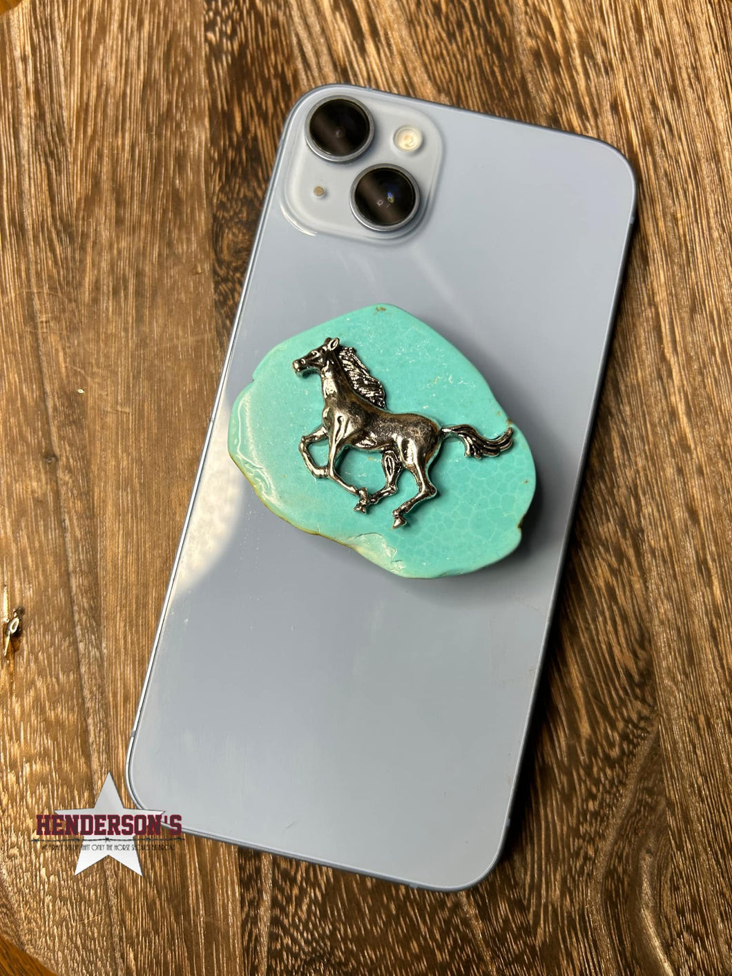 Western Phone Grip ~ Turquoise Stone W/Horse - Henderson's Western Store