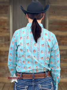 Load image into Gallery viewer, Ladies Panhandle Roping/Riding Cowgirl Print ~ Sky Blue - Henderson&#39;s Western Store