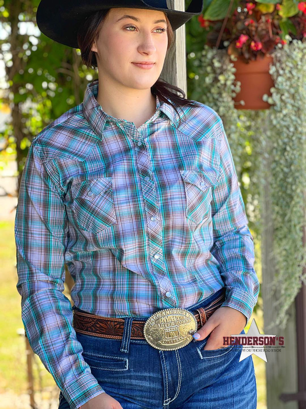 Ladies Rough Stock ~ Turquoise Plaid - Henderson's Western Store